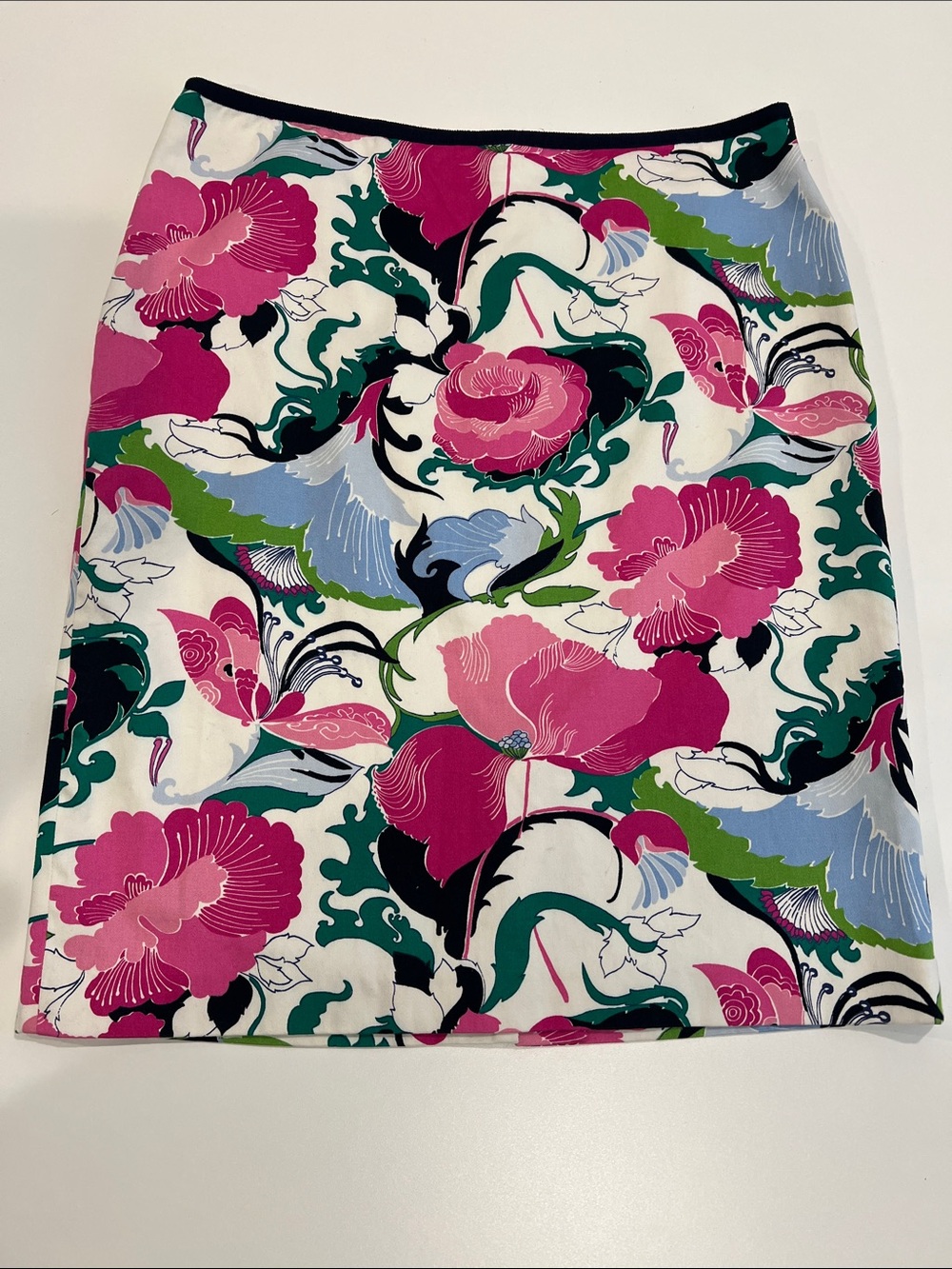 TALBOTS Sz 12 NWOT Floral PENCIL SKIRT Cotton Slim w Lining Pink Green Preppy